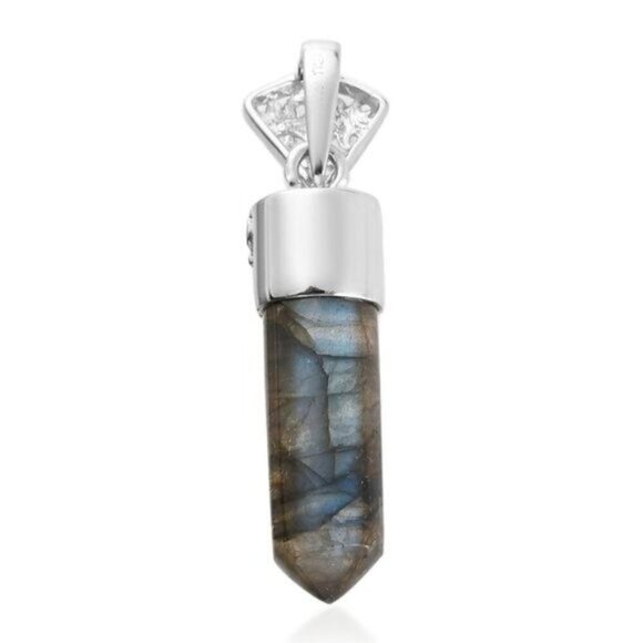 Malagasy ✦ Labradorite & Topaz Talisman ✦ Platinum Over Copper Pendant 15.9 CTW - Picture 11 of 14
